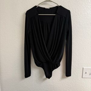 Free People Black Long Sleeve Bodysuit